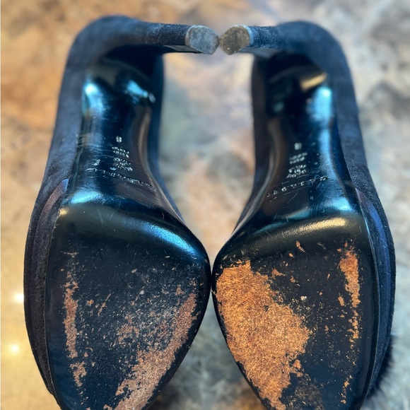 Casadei Suede Platform Peeps with fur and enameled flower - Picture 9 of 9